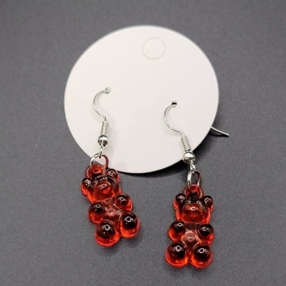 Gummy Bear Earrings Red Orange‎ New Pair Stainless Steel Hooks Dangle
